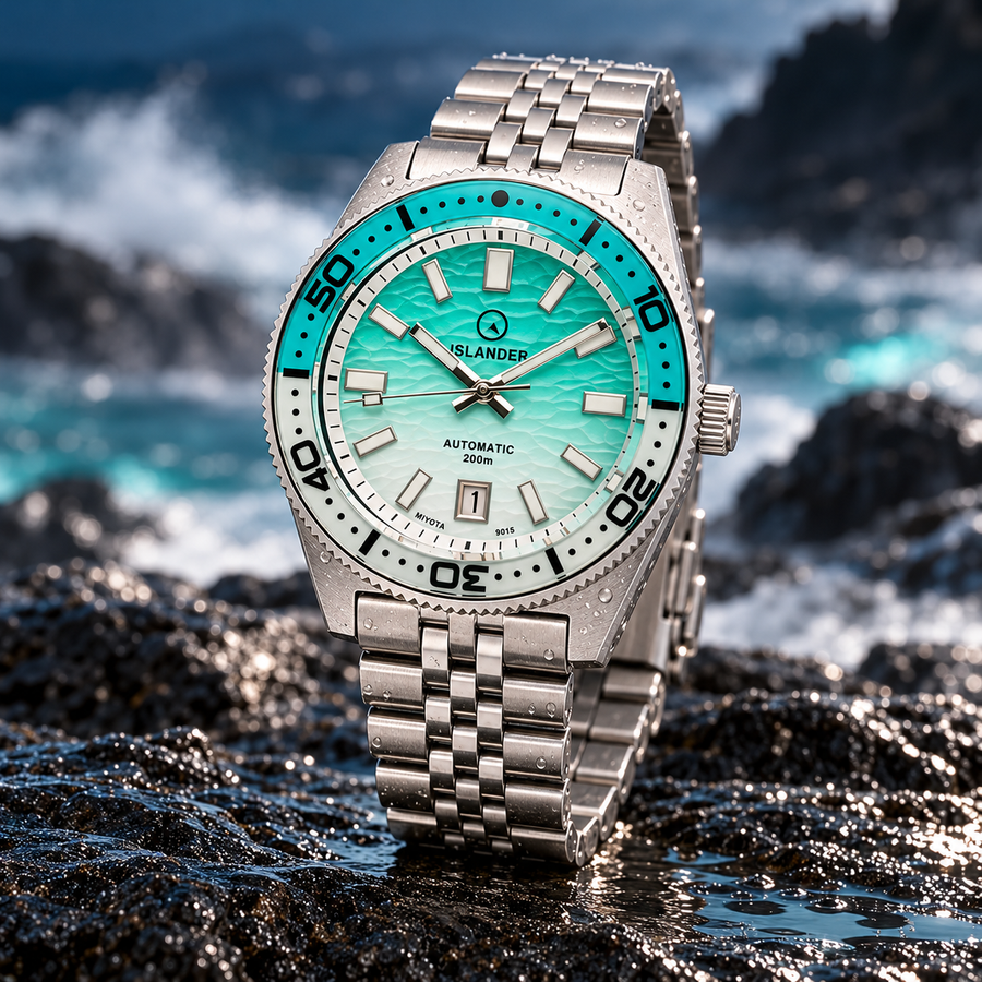 Islander Northport Hi-Beat Automatic Dive Watch – Seafoam Green &amp; White Ripple Dial | ISL-155