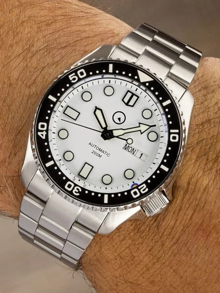 Islander ISL-35 White Dial Automatic Dive Watch – Sapphire Crystal – Luminous Ceramic Bezel – 200M — view 9